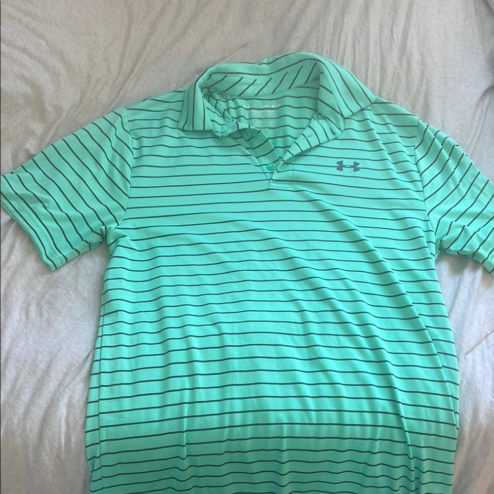 Under Armour Men's Green Striped golf polo